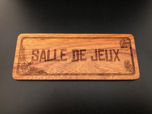 Plaque de porte "Salle de jeux" en bois - Laser Art Pacific