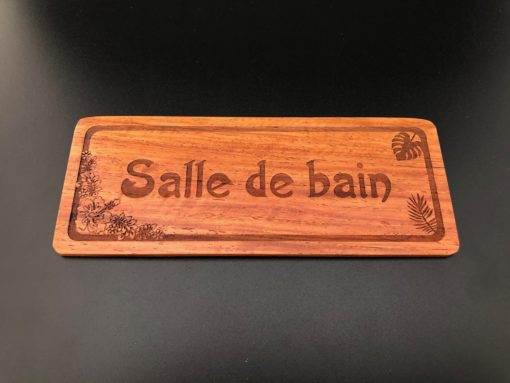 Plaque de porte "Salle de bain" en bois - Laser Art Pacific