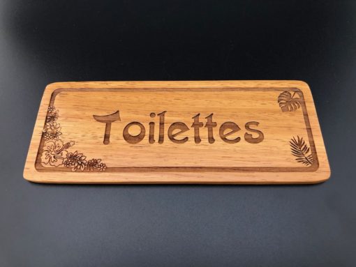 Plaque de porte "Toilettes" en bois - Laser Art Pacific