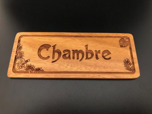 Plaque de porte "Chambre" en bois - Laser Art Pacific