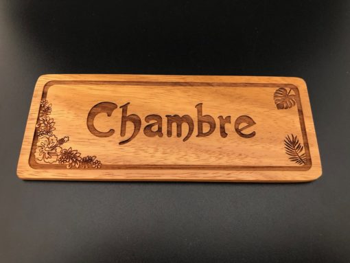 Plaque de porte "Chambre" en bois - Laser Art Pacific