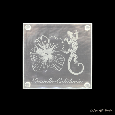 Dessous de verre en verre "Hibiscus & Gecko"