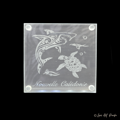 Dessous de verre en verre "Requin et Tortue"