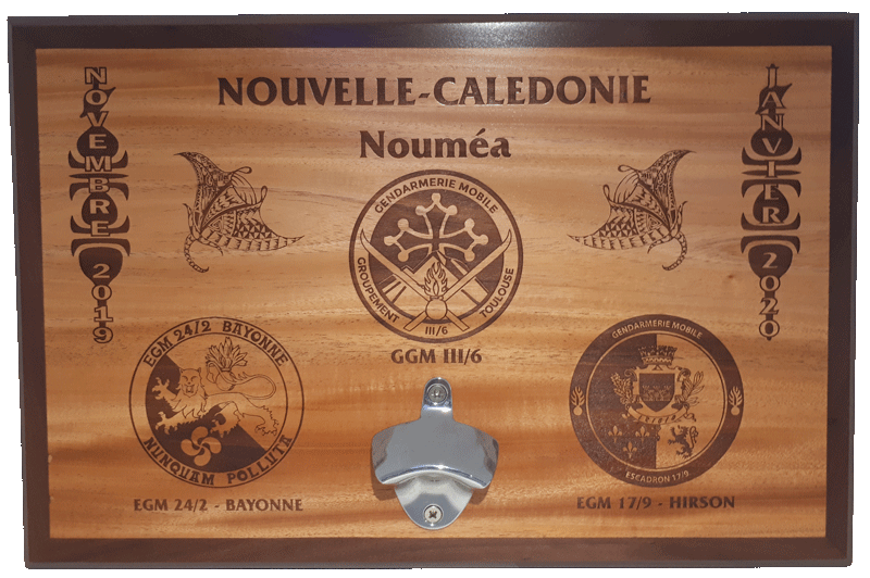 Trophée en bois de Nouvelle-Calédonie et plexiglas et flèche faitière