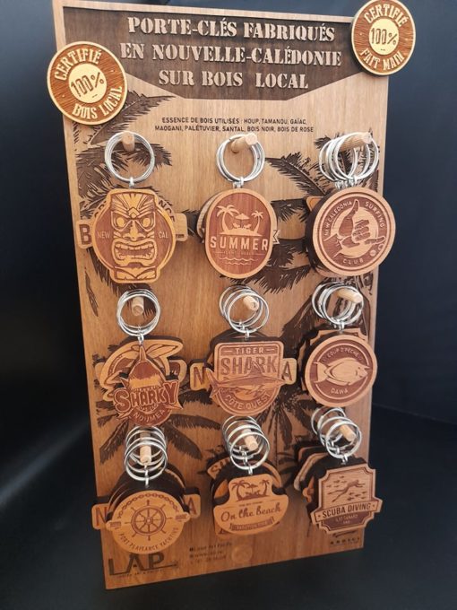 Présentoir porte-clés en bois de Nouvelle Calédonie Laser Art Pacific