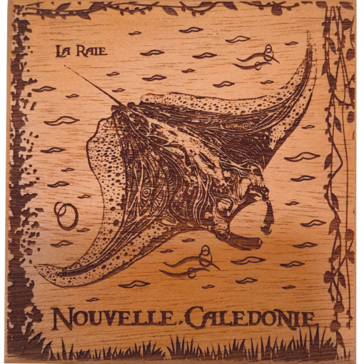 Dessous de verre en bois "Raie Manta 2" - Laser Art Pacific