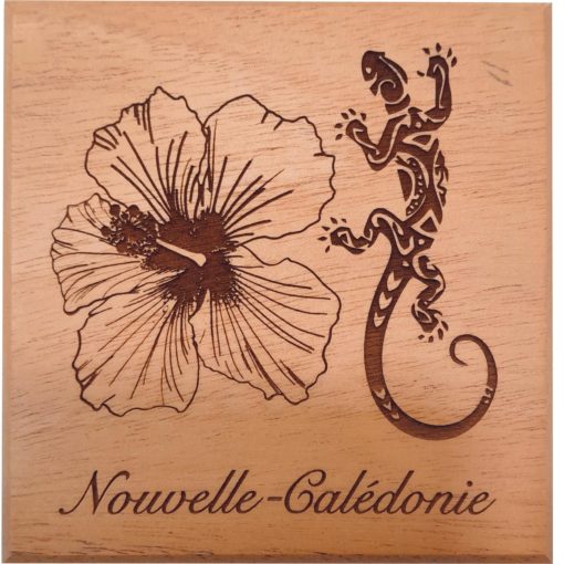 Dessous de verre en bois "Hibiscus & Gecko" - Laser Art Pacific