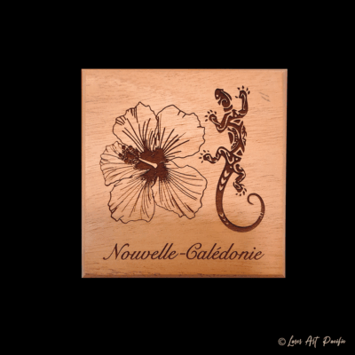 Dessous de verre en bois "Hibiscus & Gecko"