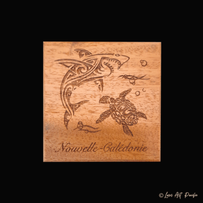 Dessous de verre en bois "Requin & Tortue"
