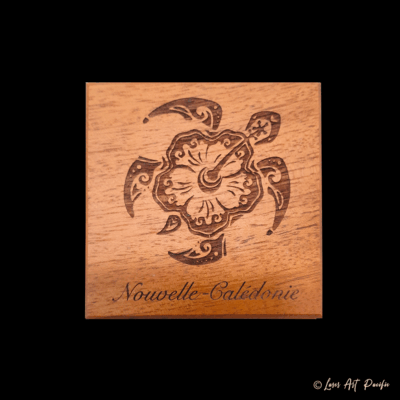 Dessous de verre en bois "Tortue Hibiscus"